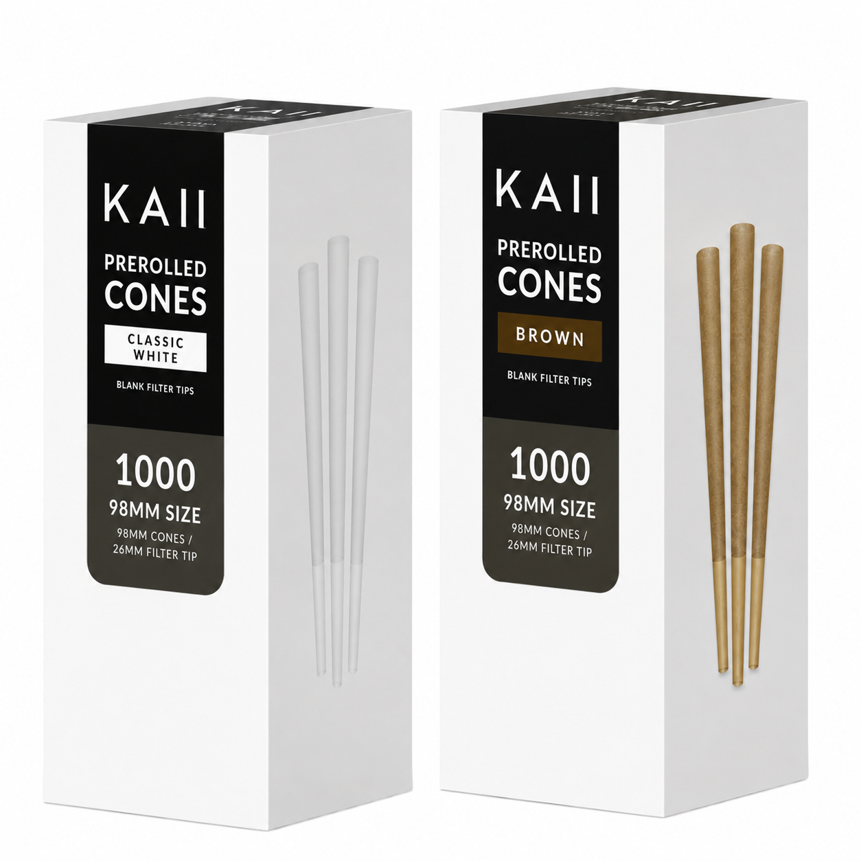 98mm Pre-Rolled Cones – Natural Rolling Paper Cones with Filter Tips | White & Brown | Slow Burning