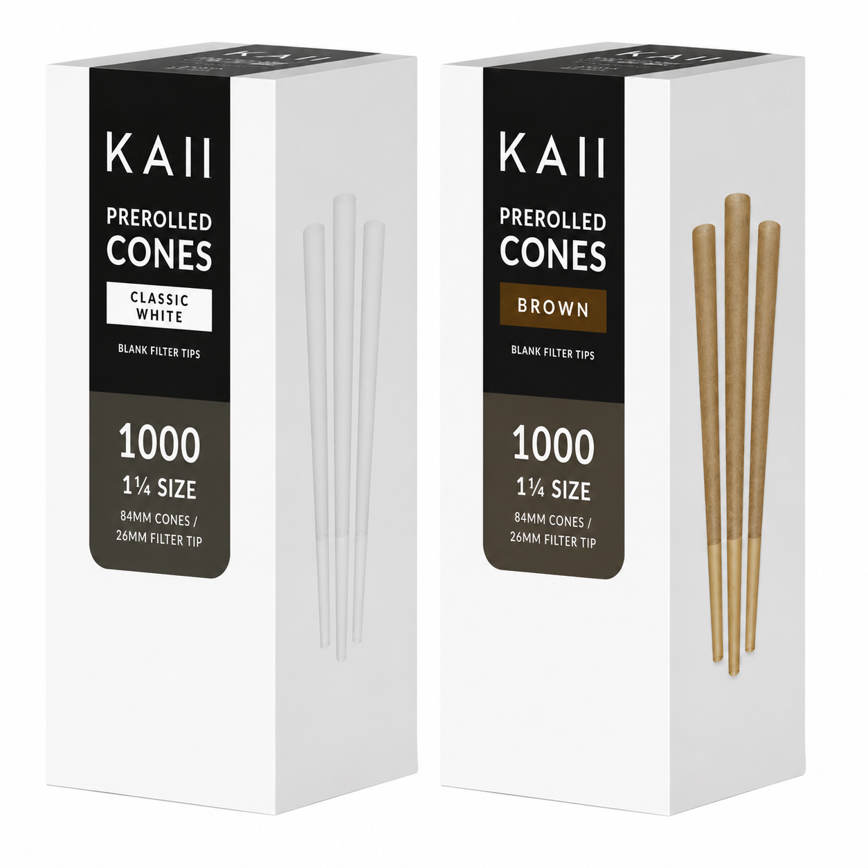 1¼ Size Pre-Rolled Paper Cones – White & Brown | Slow Burning | Easy Fill | 84mm