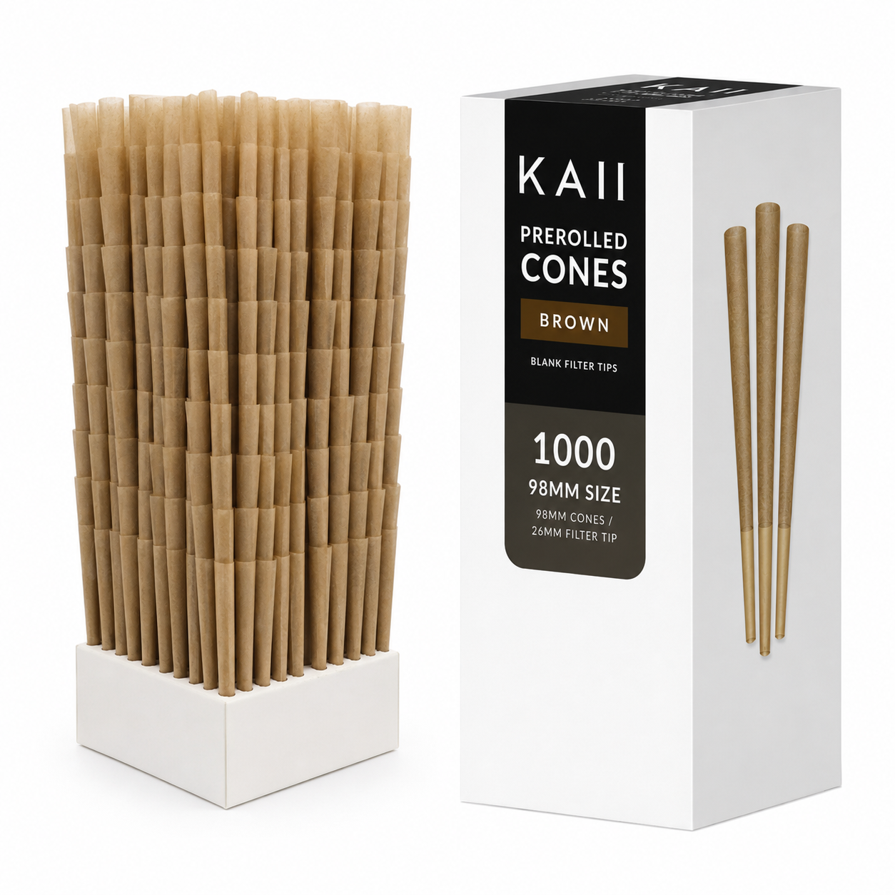 98mm Pre-Rolled Cones – Natural Rolling Paper Cones with Filter Tips | White & Brown | Slow Burning