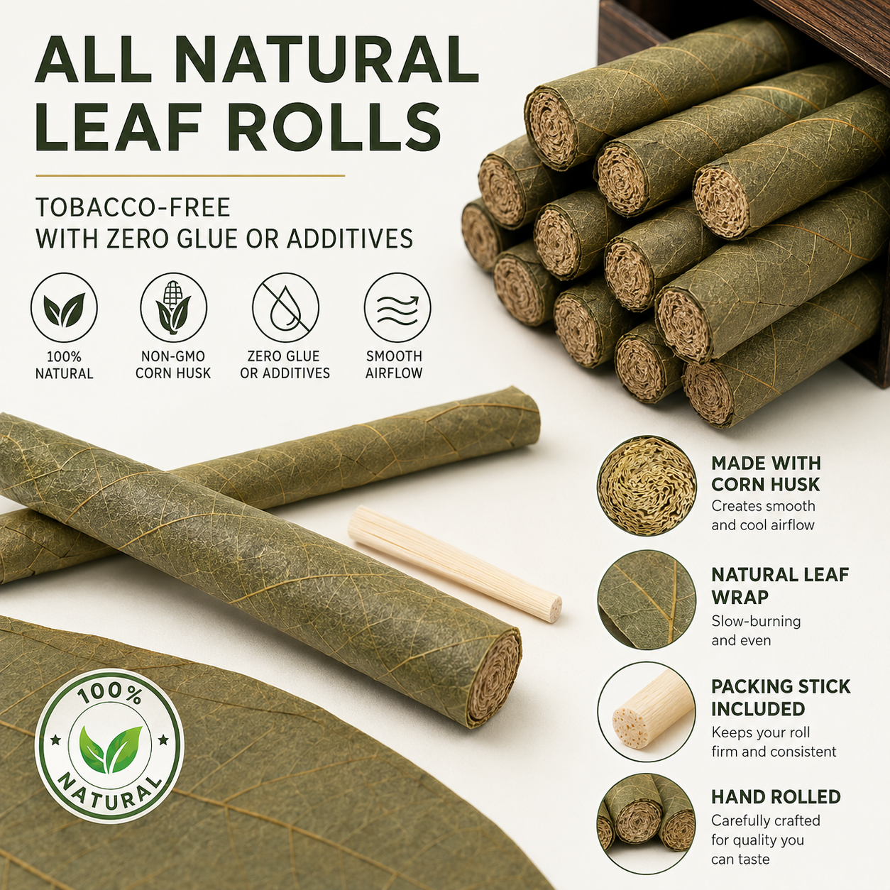 Natural Tendu Leaf Cones – Handcrafted Premium Leaf Cones | Slow Burn | Available in Multiple Sizes