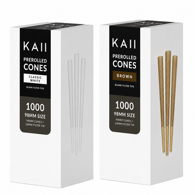 98mm Pre-Rolled Cones – Natural Rolling Paper Cones with Filter Tips | White & Brown | Slow Burning