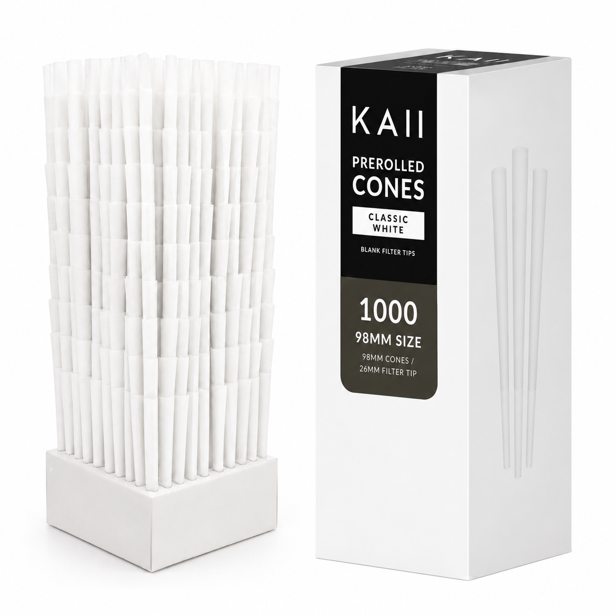 98mm Pre-Rolled Cones – Natural Rolling Paper Cones with Filter Tips | White & Brown | Slow Burning