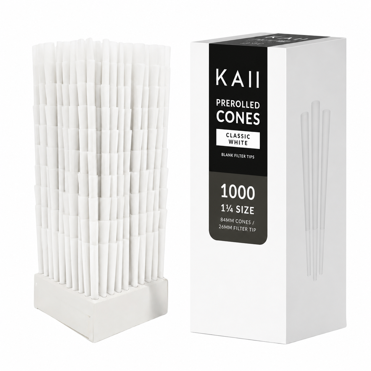1¼ Size Pre-Rolled Paper Cones – White & Brown | Slow Burning | Easy Fill | 84mm